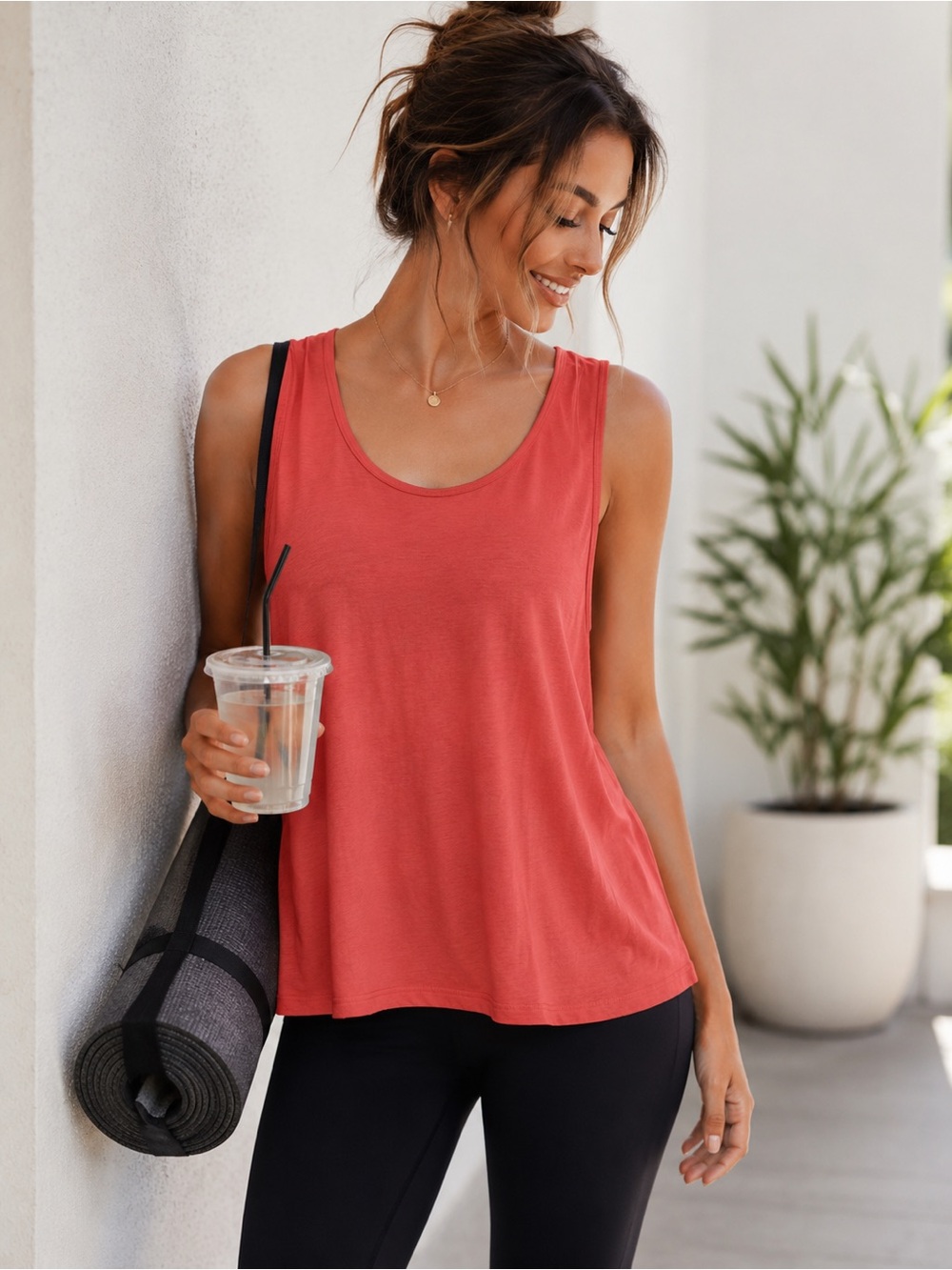 Marika Coral Tie Front Tank Top Size 10 Sleeveless Relaxed Athleisure